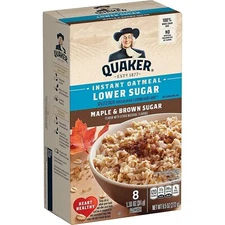 Quaker LOWER SUGAR Instant Oatmeal MAPLE & BROWN SUGAR, 8 Packets / 9.5 Oz. Box