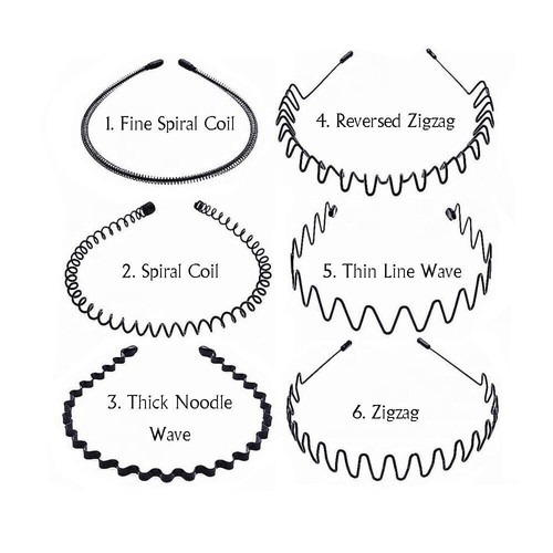 Black Metal Sports Hairband Headband Wave Alice Style Hair band Unisex Men Women - Picture 7 of 28