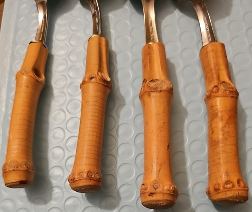 Set Of 4 Grapefruit Spoons 6" Bamboo Wood Handles Stainless Steel Japan Vintage  - Picture 6 of 9