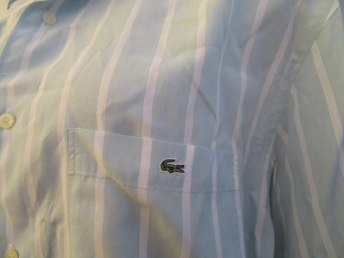 MENS LACOSTE STRIPED WHITE GREEN COTTON CLASSIC BUTTON DOWN SHIRT SIZE 42 - Picture 3 of 7
