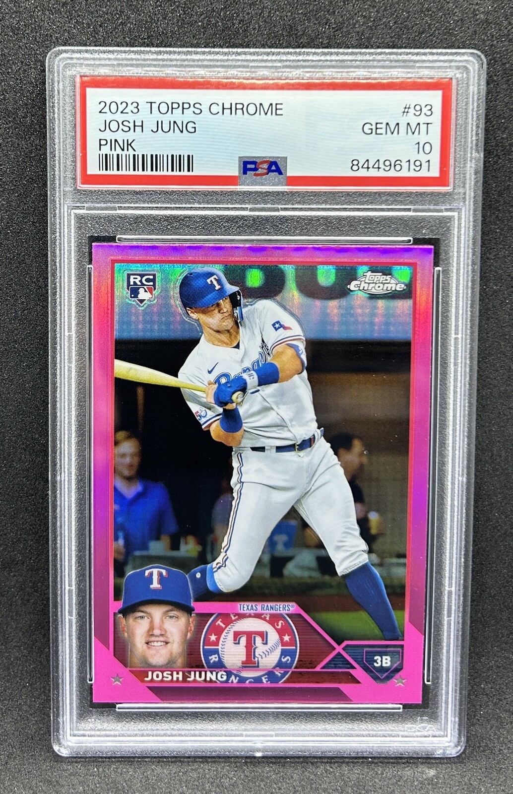 Josh Jung 2023 Topps Chrome PINK Refractor RC PSA 10 Gem Mint Rangers Rookie