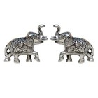 Carved Aluminium Metal Elephant Showpiece Statue For Home Office Decor 2 Pcs