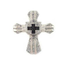 Gothic Religion Jesus Black Cross Rhinestones Silver Chrome Metal Belt Buckle