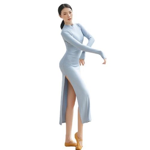 Mujeres Sexy Vestido ceñido al cuerpo de alta división elegante costilla yoga baile salón práctica - Imagen 4 de 17