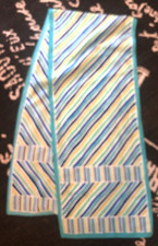 New Silky Striped SCARF Royal Aqua Navy Blue Lime Green White 11X54" Rectangle