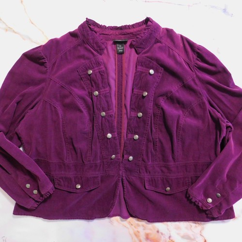 Lane Bryant lila Cord Militärjacke langärmelig Stretch Baumwolle Damen 24