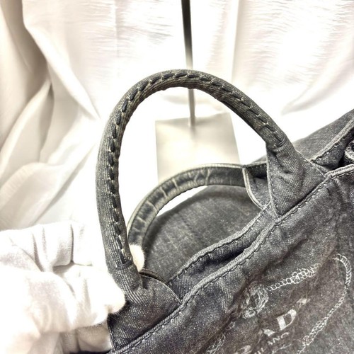 PRADA Canapa Black Denim tote bag Used Guarantee card storage bag Fashion #3 - Picture 11 of 13
