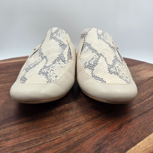 Cole Haan Mule Shoes Women's 7.5B Beige Leather Snake Slip On Flats Loafers - Picture 2 of 13