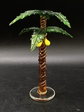Art Glass Coconut Palm Small Glass 5” Palm Tree Vintage