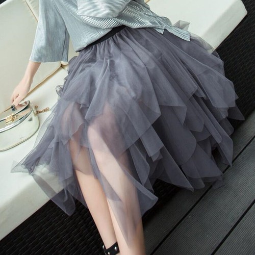 Lady Women Tulle Mesh Skirt High Waist Layers Pleated Maxi Long Dress Skirts - Picture 12 of 22