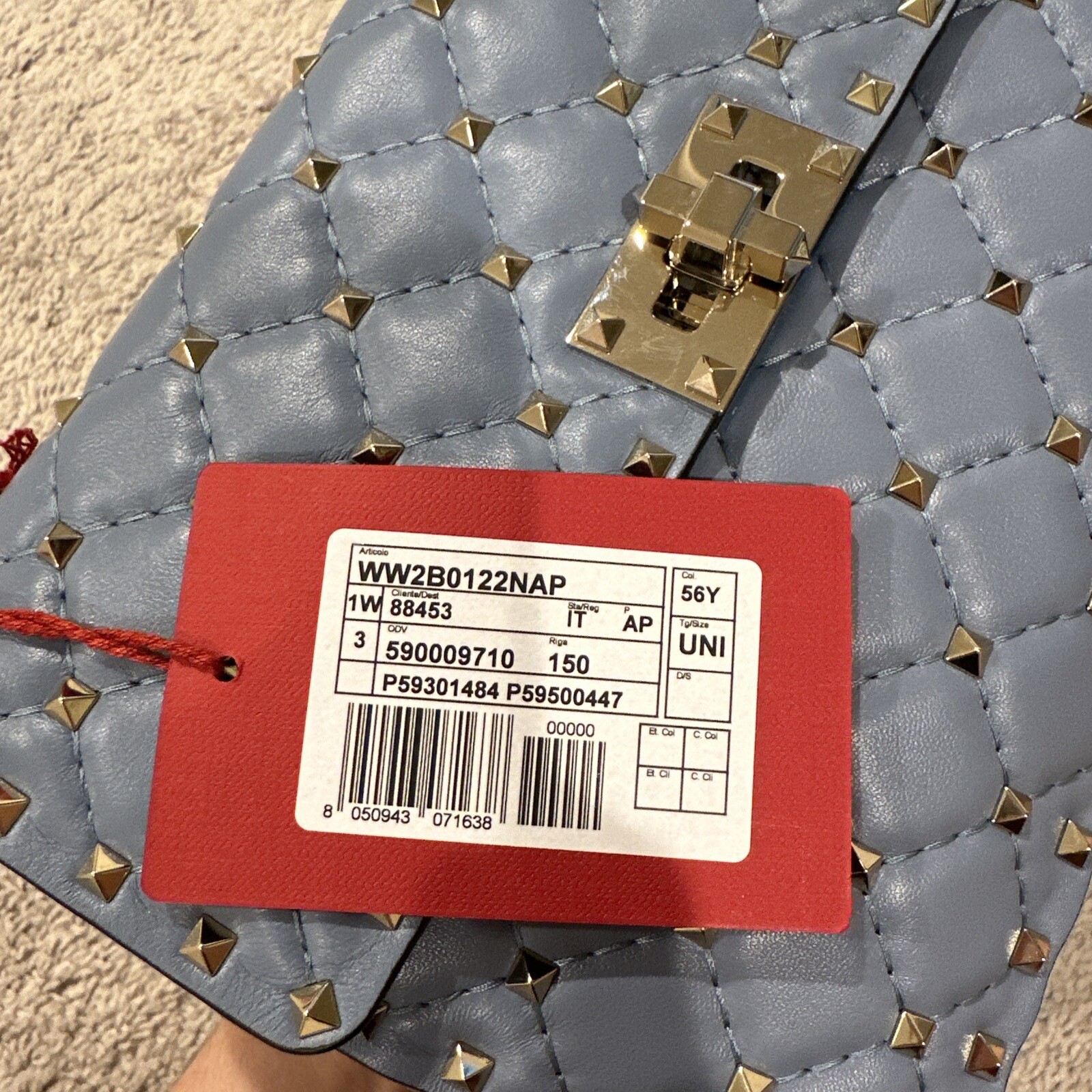 NWT Valentino Garavani Med. Rockstud Spike Calfskin Shoulder Bag Bluish/Grey 💙 image 9