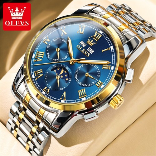 Relojes de pulsera impermeables de acero inoxidable calendario mecánico para hombre OLEVS - Imagen 1 de 14