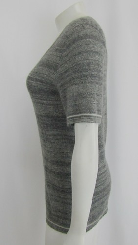 CHANEL Top 42 10 Knit Pullover Sweater Cashmere Mohair Striped Dark Grey - Picture 5 of 12