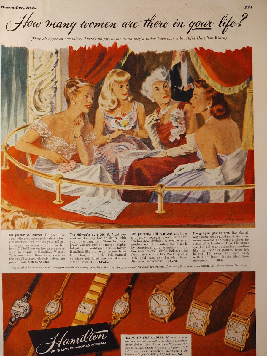 1947 Original Esquire Art Ad Advertisement Hamilton Watches