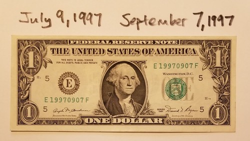 1981 Series $1 Birthday Note July 9, 1997 September 7, 1997 Dollar Bill Memorial - Picture 4 of 4