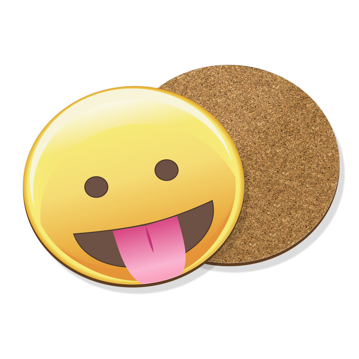 TONGUE OUT OPEN EYES DRINKS COASTER MAT HARDBOARD ROUND - Funny Smiley Face