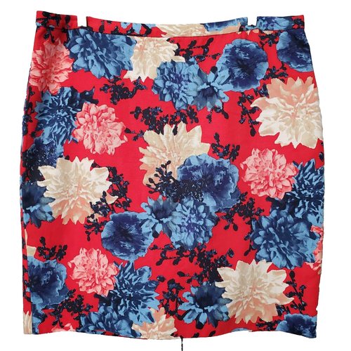Talbots Tencel Lyocell/Cotton Blend Lined Red Floral Print Pencil Skirt Size 20