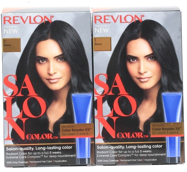 2 Revlon Salon Color 1 Black Booster Kit Luminous Gray Coverage