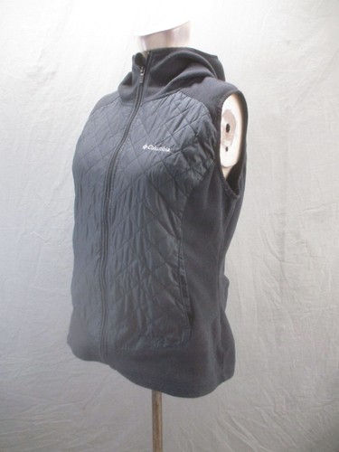 COLUMBIA Size L Womens Black Full Zip Stand Collar Thermal Warm Hooded VEST 148 - Picture 3 of 9