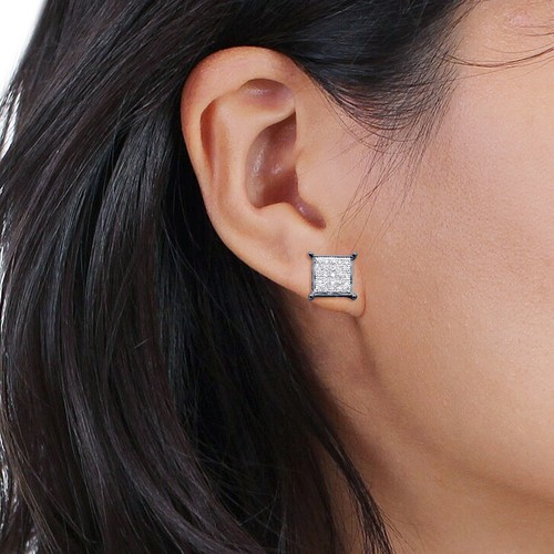 Diamant Quadrat Herren Ohrstecker Massiv 10 Karat Gold Unisex Hip Hop Ohrstecker 7,9 mm - Bild 6 von 52