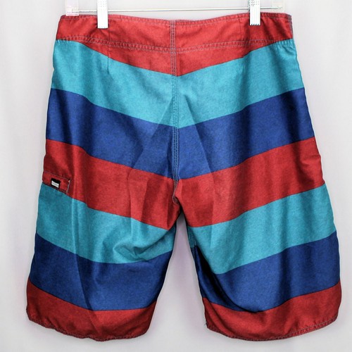 Free World Men's Size 30 Swim Shorts Green Red Blue Horizontal Stripes - Picture 2 of 8