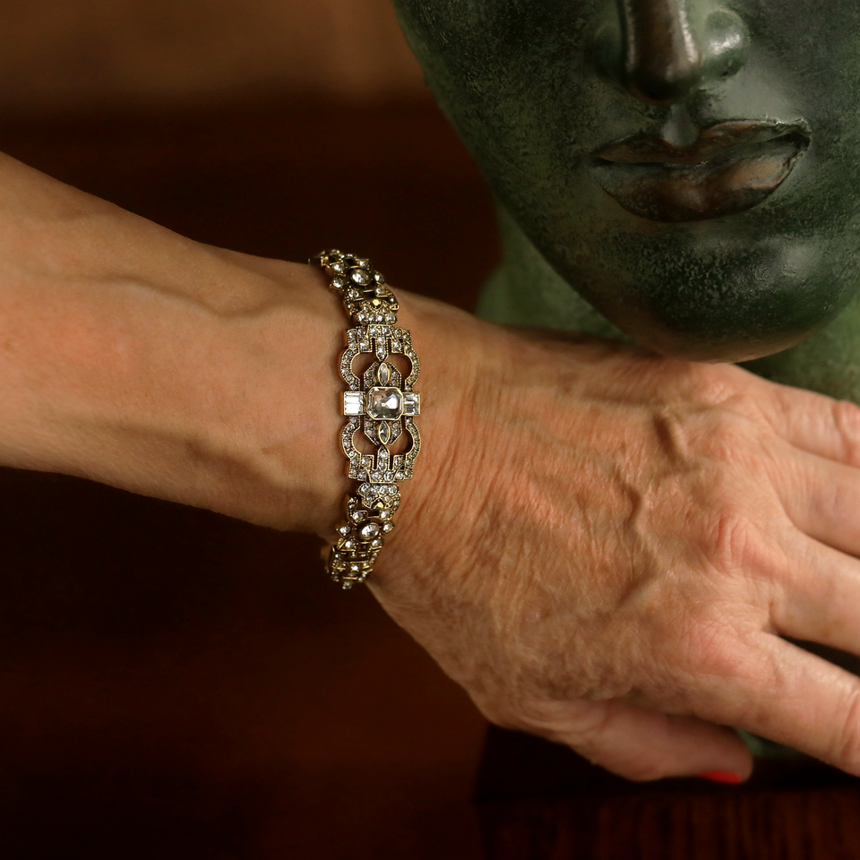 Bracelet Art Déco Doré à Dentelle Et Strass - Style Années 1920 Great Gatsby, Modèle QD30, Neuf