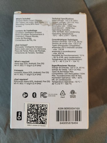 Amazon Basics Smart Dimmer Switch, Single Pole, Neutral Wire Required, 2.4 WiFi - Picture 2 of 3