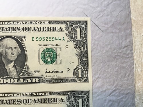 TWO U.S. currency fancy serial numbers... Double radar note 99525944 / 99538944 - Picture 2 of 13