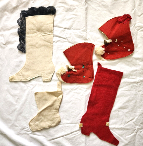 Vintage Felt Christmas Stockings Boots Handmade Lot of 5 - Picture 4 of 4