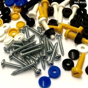 6 Pk Caps /& Screws Car Number Plate Fixing Fitting Kit 3 Assorted Colors