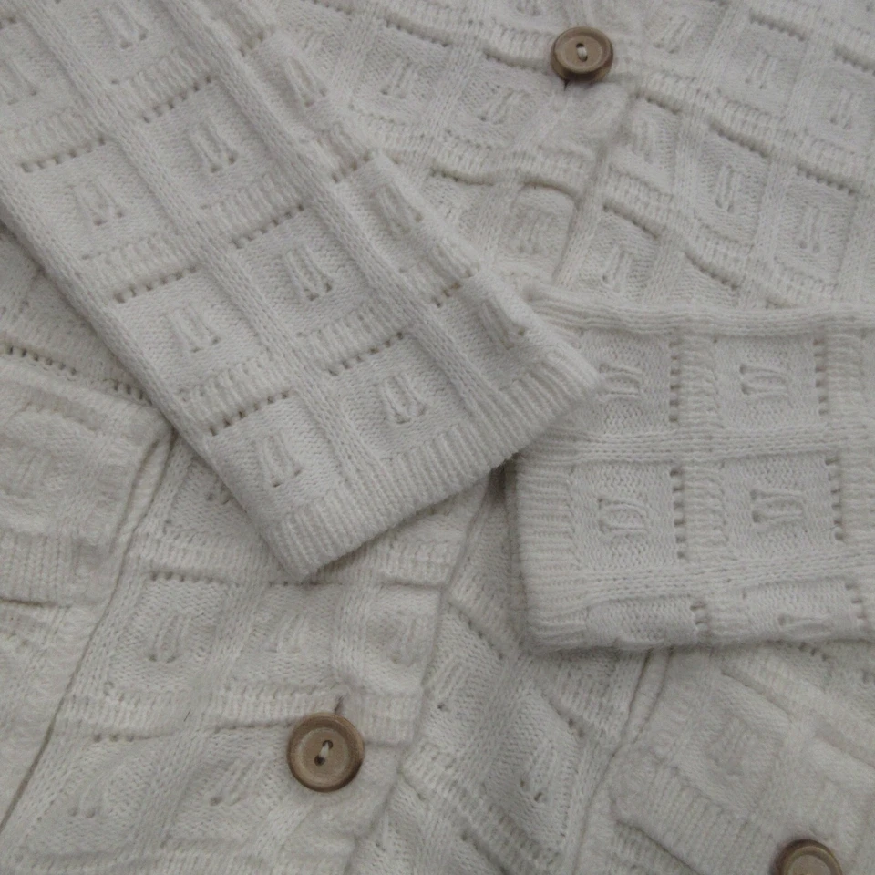 Cardigã feminino vintage Champion médio branco malha manga longa botão bolso suéter - Imagem 4 de 4