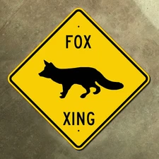 Fox crossing warning highway marker road sign vixen kit foxes wildlife 12x12