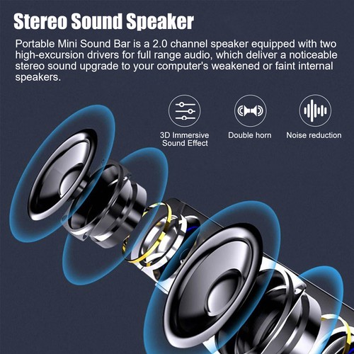 Computer Speakers Wired Desktop Soundbar Stereo Audio USB Powered for PC Laptop - Picture 2 of 8