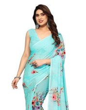 Women's Floral Printed Georgette Saree With Unstitched Blouse piece for Festival