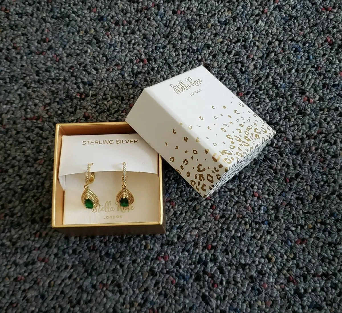 Stella Rose London Gold Plated Sterling Silver CZ Green Stone Earrings