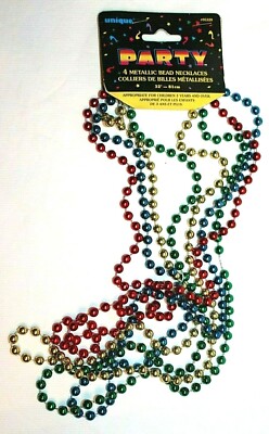 Unique Party Metallic Red/Blue/Yellow/Green Bead Necklaces  32''  4 Pcs
