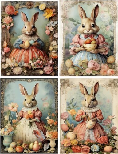 8 VINTAGE EASTER BUNNY EASTER EGGS GLOSSY BLANK CARD FOLD OUT WITH ENVELOPES - Picture 2 of 4