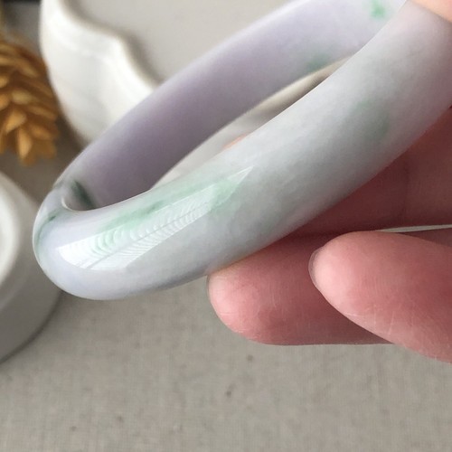 58mm Icy Jadeite Jade Light Lavender Green Float Flowers Bangle - Picture 6 of 12