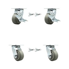 4 Inch Thermoplastic Rubber Caster Set with Roller Bearing 4 Swivel Lock 2 Brake