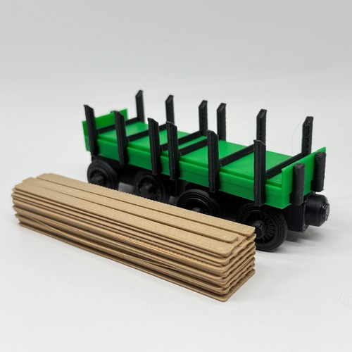 Wooden Railway 2 Lumber Freight Train Custom Made Thomas & Friends, Brio Green - Picture 15 of 16