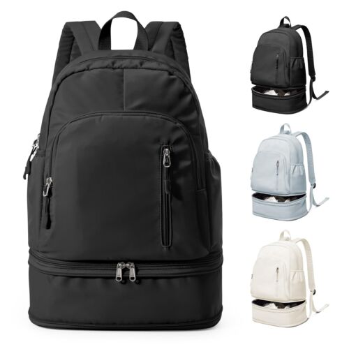 Black Gym Backpack for Women Men Backpack With Shoe Compartment Lightweight T...