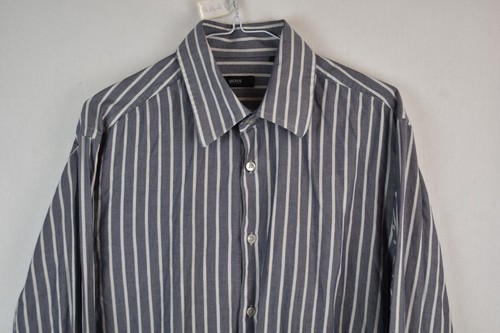 Hugo Boss MEns Cotton Long Sleeve Collared Shirt Size 42 16.5 Striped Smart - Picture 2 of 8