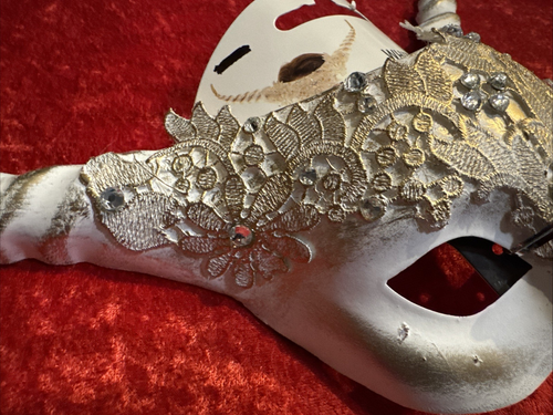 Maschera bianca elegante floreale mascherata - Halloween - cosplay - costume - Foto 7 di 7