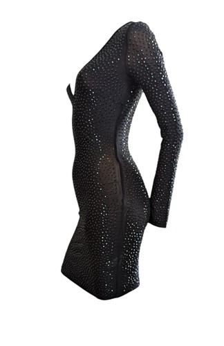 Dress Black Sequins Stretch Sheer Bodycon Party Holiday NYE SMALL - Picture 2 of 6
