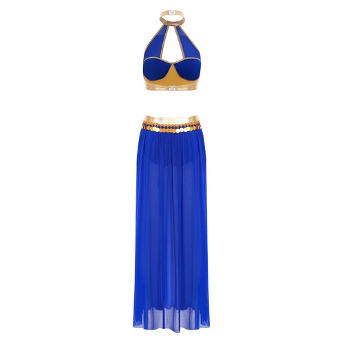 Damen Neckholder Rückenfrei Bauchtanz Outfits 2 Stück Set mit Pailletten Quaste Party - Bild 16 von 160