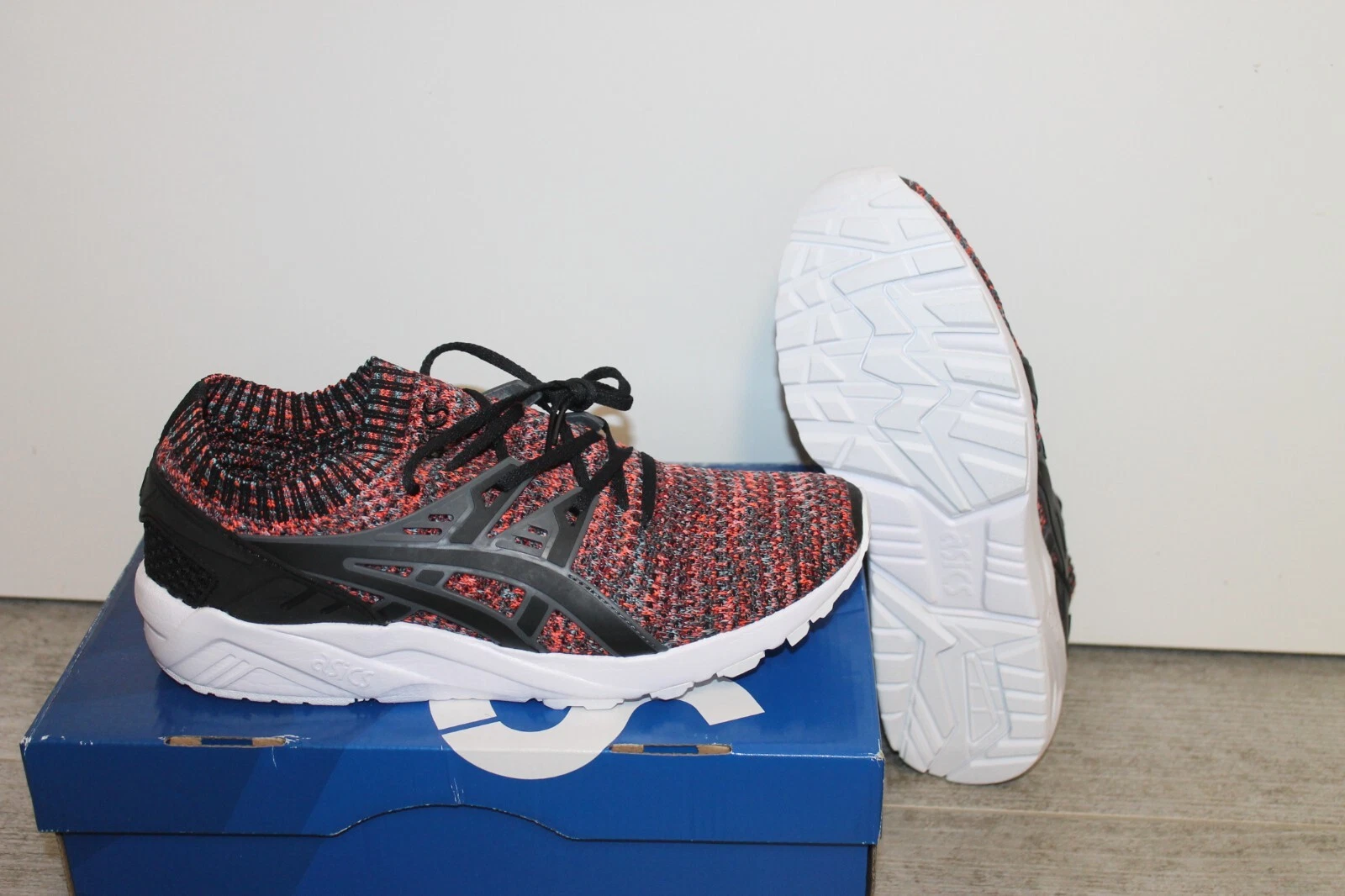 Asics Uomo Gel Kayano Scarpe da Ginnastica Knit Sneakers Bianco Nero Rosso TG 42