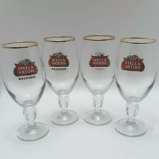 4 Stella Artois Belgium Gold Rim 33CL Beer Pub Bar Pint Glasses 3 Different Grfx