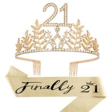 21st Birthday Sash and Tiara Gold 21st Birthday Decorations for Her 21st Birt...