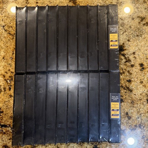 LOT OF 20 EMPTY VHS BLACK CLAMSHELL CASES W/ PROTECTIVE CLEAR SLEEVES - Picture 2 of 6
