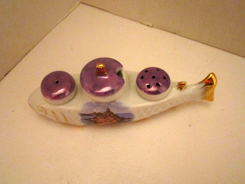 vintage souvenir porcelain fish caddy salt pepper. Ajaccio Corsica Made France - Picture 2 of 6